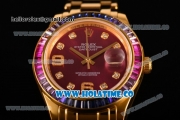 Rolex Datejust Pearlmaster Asia 2813 Automatic Full Yellow Gold with Purple Dial and Diamonds Markers - Rainbow Diamoand Bezel (BP)