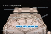 Audemars Piguet Royal Oak 33MM Miyota Quartz Steel Case/Bracelet with White Dial Stick Markers and Diamonds Bezel (EF)