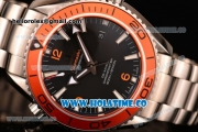 Omega Planet Ocean Clone 8500 Automatic Steel Case/Bracelet with Orange Bezel Black Dial and White Stick Markers (EF)