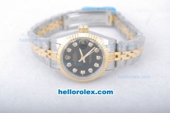 Rolex Datejust Oyster Perpetual Automatic Gold Bezel with Black Dial and Diamond Marking-Small Calendar