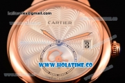 Cartier Rotonde De Swiss Quartz Rose Gold Case with Brown Leather Strap with White Guilloche Dial