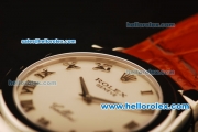 Rolex Cellini Swiss Quartz Steel Case with White Dial and Brown Leather Strap-Roman Markers
