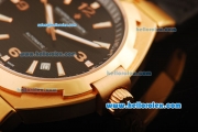 Vacheron Constantin Overseas Swiss ETA 2836 Automatic Movement Gold Case with Black Dial and Black Leather Strap