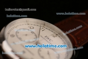 IWC Portuguese Chrono Miyota OS20 Quartz Steel Case with Brown Leather Bracelet White Dial and Silver Markers