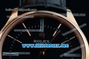 Rolex Cellini Time Clone Rolex 3132 Automatic Rose Gold Case with Black Dial Stick Markers and Black Leather Strap - 1:1 Origianl (BP)