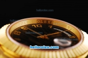 Rolex Day-Date II Swiss ETA 2836 Automatic Movement Full Gold with Black Dial and Gold Arabic Numeral Hour Markers