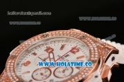 Hublot Big Bang Chrono Miyota OS20 Quartz Rose Gold Case with White Dial Arabic Numeral/Stick Markers and Diamonds Bezel