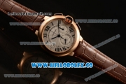 Cartier Ballon Bleu De Chrono Swiss Valjoux 7750 Automatic Rose Gold Case with White Dial Roman Numeral Markers and Genuine Leather Strap