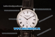 Patek Philippe Calatrava Small Seconds Miyota 9015 Automatic Steel Case with White Dial Roman Numberal Markers and Black Genuine Leather Strap (GF)