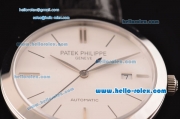 Patek Philippe Calatrava Swiss ETA 2824 Automatic Stainless Steel Case with Black Leather Strap and White Dial Stick Markers