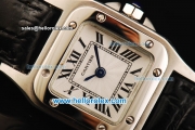 Cartier Santos Miyota Quartz Movement Steel Case with White Dial and Black Leather Strap