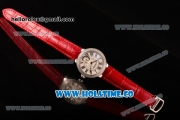 Cartier Ballon Bleu De Small Swiss Quartz Steel Case with Diamonds Bezel White Dial and Red Leather Strap - Black Markers