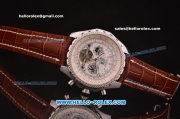 Breitling for Bentley Motors Automatic Tourbillon Silver Case with White Dial and Brown Leather Strap