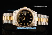 Rolex Day Date II Oyster Perpetual Automatic Movement Black Dial with Diamond Bezel - Diamond Markers and Two Tone Strap