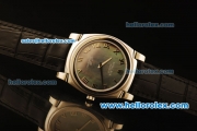 Rolex Cellini Swiss Quartz Steel Case with Grey MOP Dial and Black Leather Strap-Roman Markers