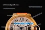 Cartier Ballon Bleu De Medium Asia 4813 Automatic Yellow Gold Case with Silver Dial and Orange Leather Strap - Roman Numeral Markers (GF)