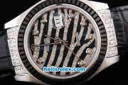 Rolex Datejust Oyster Perpetual Automatic Movement Black Ruby Bezel with Diamond Crested Dial and Black Leather Strap