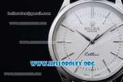 Rolex Cellini Clone Rolex 3132 Automatic Steel Case with White Dial Brown Leather Strap - (BP)