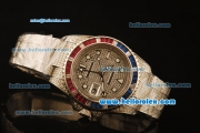 Rolex GMT Master II Swiss ETA 2836 Automatic Full Steel with Diamond Paved and Red and Blue Bezel