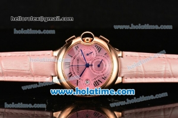 Cartier Ballon Bleu De Medium Chrono Miyota Quartz Rose Gold Case with Pink Dial Roman Numeral Markers and Pink Leather Strap