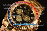 Rolex Daytona II Rainbow Asia 3836 Automatic Yellow Gold Case/Strap with Black Dial and Rainbow Colored Bezel