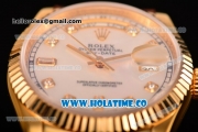 Rolex Day-Date Asia 2813/Swiss ETA 2836/Clone Rolex 3135 Automatic Yellow Gold Case with Diamonds Markers and White Mop Dial (BP)