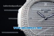 Patek Philippe Nautilus Miyota 9015 Automatic Steel Case with Diamond Dial and Black Leather Strap