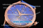 Jaeger-LECoultre Master Perpetual Calendar Asia Automatic Rose Gold Case with Blue Dial Stick Markers and Diamonds Bezel