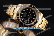 Rolex Submariner Clone Rolex 3135 Automatic Yellow Gold Case/Bracelet with Black Dial and Dot Markers - 1:1 Original (BP)