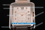 Cartier Tank Anglaise Miyota 9015 Automatic Two Tone Case/Bracelet with Silver Dial and Diamonds Markers
