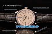 Rolex Cellini Asia Automatic Steel Case with White Dial Roman Numeral/Stick Markers and Black Leather Strap - Diamonds Bezel (BP)