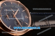 1:1 Jaeger-LECoultre Master Georgraphic Miyota 9015 Automatic Rose Gold Case with Blue Dial Stick Markers and Blue Genuine Leather