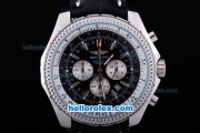 Breitling for Bentley Motors Miyota Chronograph Quartz Movement SS Case with Black Dial and Black Leather Strap