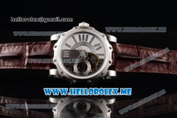 Antoine Preziuso Tourbillons Mega Tourbillon Swiss Manual Winding Steel Case with Silver/Skeleton Dial and Brown Leather Strap