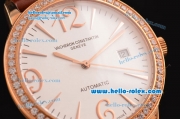 Vacheron Constantin Patrimony Swiss ETA 2824 Automatic Rose Gold Case Diamond Bezel with Brown Leather Strap White Dial Numeral/Stick Markers