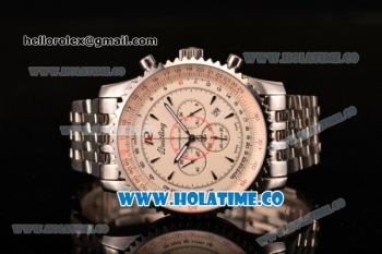 Breitling Montbrillant Chronograph Quartz Movement Silver Case with Beige Dial and Silver Stick Marker-SSband