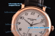 Patek Philippe Calatrava 2813 Automatic Rose Gold Case with Numeral Markers White Dial and Black Leather Strap