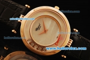 Chopard Happy Sport Swiss Quartz Movement Rose Gold Case with MOP Dial and Black Leather Strap