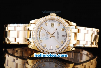 Rolex Day-Date Oyster Perpetual Automatic Full Gold with Diamond Bezel and White Dial