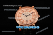 Cartier Rotonde De Miyota Quartz Rose Gold Case with White Dial Diamonds Bezel and Diamonds Markers