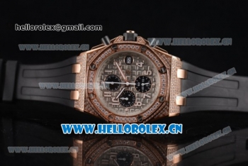 Audemars Piguet Royal Oak Offshore Seiko VK67 Quartz Rose Gold/Diamonds Case with Grey Dial and Arabic Numeral Markers Black Rubber Strap