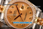 Rolex Datejust Swiss ETA 2836 Automatic Two Tone Case with Diamonds Bezel Gold Dial and Diamonds Markers (BP)