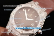 Audemars Piguet Royal Oak Ladies Swiss Quartz Steel/Diamond Case with Brown Rubber Bracelet and Brown Dial - 1:1 Original