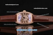 Franck Muller Casablanca Swiss ETA 2836 Automatic Rose Gold Case with Black Numeral Markers Diamond Dial and Brown Leather Strap