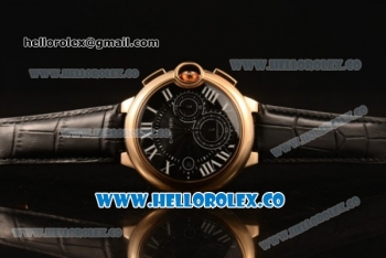 Cartier Ballon Bleu De Chrono Swiss Valjoux 7750 Automatic Rose Gold Case with Black Dial Roman Numeral Markers and Genuine Leather Strap