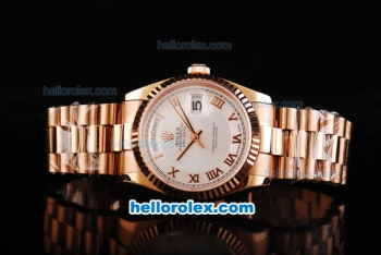 Rolex Day Date Swiss ETA 2836 Automatic Movement Full Rose Gold with White Dial and Rose Gold Roman Markers