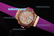 Hublot Big Bang Chronograph Quartz Movement White Dial with Purple Diamond and Purple Rubber Strap-Lady Size