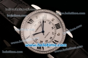 Cartier Ronde Solo Swiss ETA 2836 Automatic Steel Case with Diamond Bezel White Dial and Black Roman Numeral/Diaomond Markers