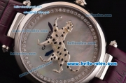 Cartier Le Cirque Animalier de Cartier Swiss Quartz Steel Case with White MOP Dial and Purple Leather Strap