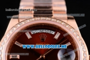 Rolex Day-Date Swiss ETA 2836 Automatic Rose Gold Case/Bracelet with Brown Dial and Stick Markers Diamonds Bezel (BP)